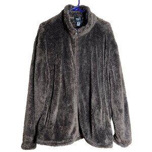 Forever 21 Teddy Jacket Chocolate Brown Poly Fleece Zip Soft Cozy Unisex Men XXL